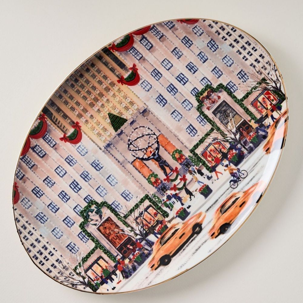 NWT ANTHROPOLOGIE Holiday In The City Stoneware Platter New York 2025